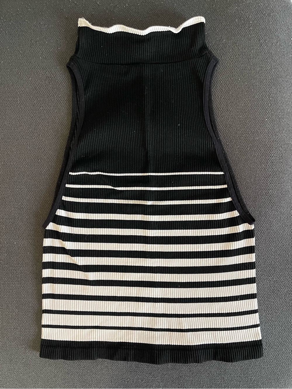 Black & White Striped Ribbed Turtleneck Crop Top